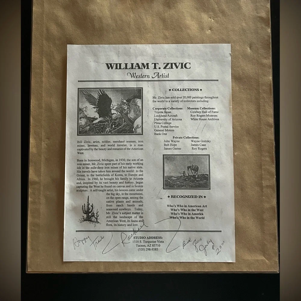 William T Zivic Western Artist Numbered Print 4/30 Signed On Back-Framed